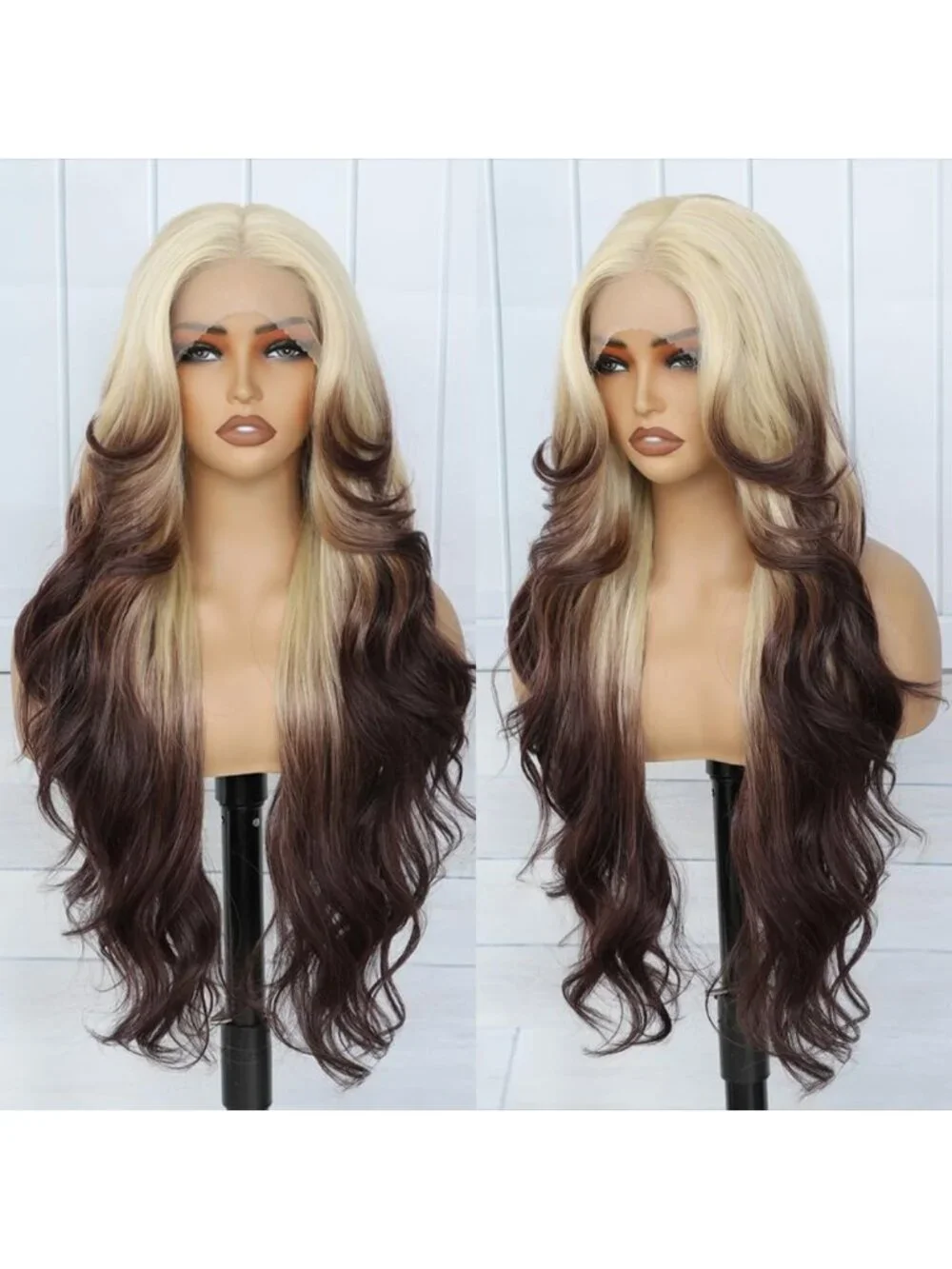 28-Inch Ombre Blonde Brown Lace Front Wig - Glueless Body Wave, Pre-Plucked